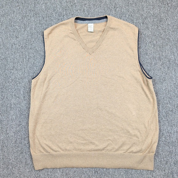 Gap Vintage Sweater Vest Large Tan 100% Cotton Preppy Dark Academia V-Neck Knit — photo 2